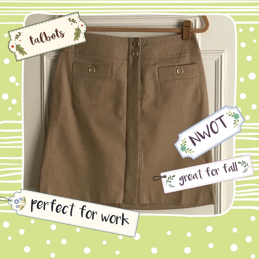 Talbots button down front khaki skirt